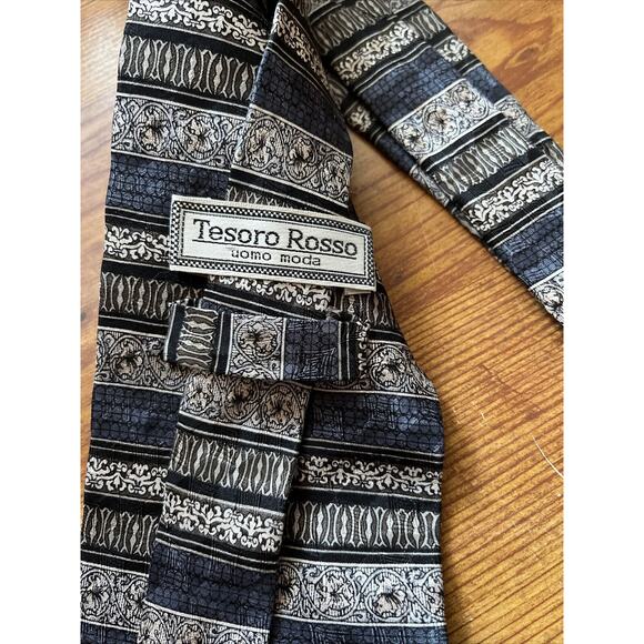 TESORO ROSSO Uomo Moda Men's silver blue Silk Neck Tie - Geometric Pattern - Picture 4 of 6